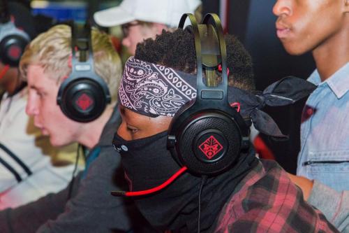 A gamer really getting into the spirit of OMEN gaming.